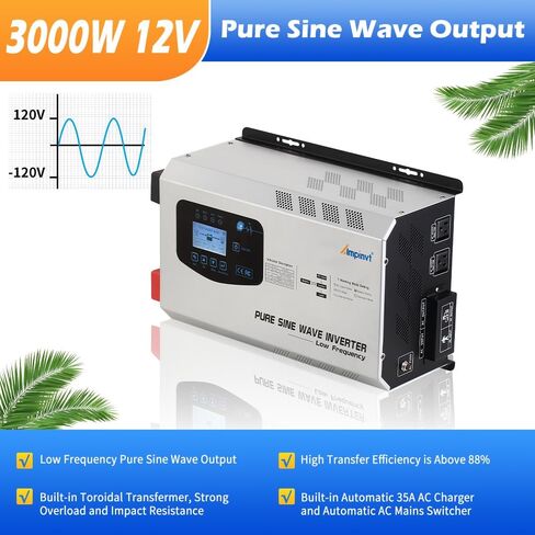 2000W Peak 6000W Pure Sine Wave Inverter, 12v DC to 120V AC Output with Battery AC Charger, Low Frequency Off Grid Solar RV Boat Home System Support Sealed Gel AGM Flooded Lithium Battery in Saudi Arabia