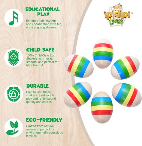 ألعاب IPIDIPI TOYS Egg Shakers Maracas للأطفال - 6 عبوات، أدوات قرع موسيقية خشبية طبيعية للأطفال، حشوات للتخزين، هزازات صنع صوت مونتيسوري، Maracas خشبية لتعليم الموسيقى in Kuwait