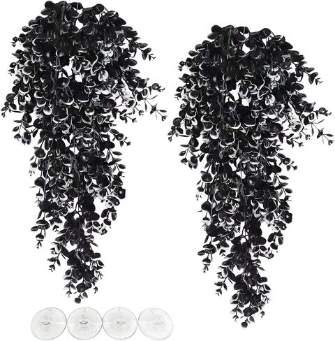 Hamiledyi Fake Reptile Plants 2 Pack Hanging Fake Plants, Plants for Reptiles with Suction Cup, Fake Amphibian Plants for Bearded Dragon Lizard Geckos Chameleon Tank (Orange) in Kuwait