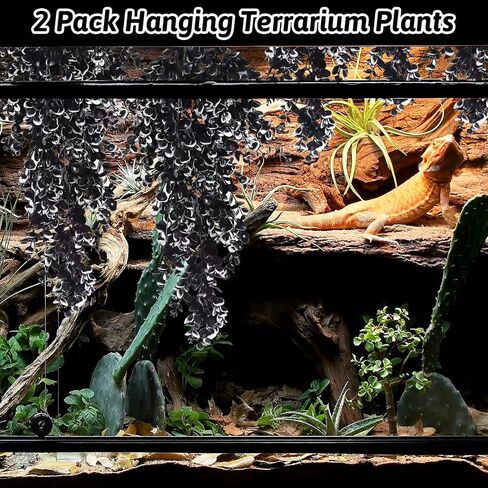 Hamiledyi Fake Reptile Plants 2 Pack Hanging Fake Plants, Plants for Reptiles with Suction Cup, Fake Amphibian Plants for Bearded Dragon Lizard Geckos Chameleon Tank (Orange) in Kuwait