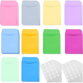 100 Pieces Library Card Envelope Colorful Small Packet Envelope Library Card Pocket with 12 Sheets Removable Adhesive Dot for Public School Office(Multi-Color)