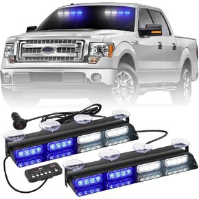 2 in 1 14 inch Emergency Dash Lights 32 LED Red White Volunteer Firefighter Lights Windshield Strobe Lights Front/Rear Safety Flashing Warning Hazard first responder Lights for Vehicles Trucks