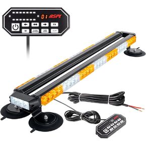 ASPL 31" 62 LED Strobe Light Bar with Remote Control Double Side Flashing Emergency Warning Flash Strobe Light with 28 Strong Magnets for Safety Construction Vehicles Tow Trucks Pickup (Amber/White)