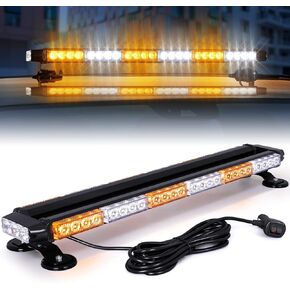 Linkitom 28.5'' 54 LED Strobe Light Bar -Aluminum Double Side Flashing High Intensity Emergency Warning Lightbar w/Magnetic Base for Snowplow Safety Construction Vehicles Trucks Pickup (White/Amber)