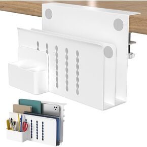 HAMOPY Desk Side Storage, Single-Layer Steel Hanging Desk Organizer with Magnetic Pen Holder, No Drilling Desk Drawer Cable Management Tray, Under Desk Laptop Holder for Office, School&Home(Black)