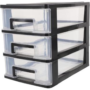 Angoily 3 Tier Plastic Drawer Type Closet, Plastic Home Office Storage Organizer, Makeup Organizer Storage Station Cube, Cosmetics Jewelry Storage Box for Home, Dorm, Office (8.46x5.90x5.12 Inch)
