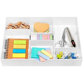 CAXXA 3 Slot Drawer Organizer with 4 Adjustable Dividers - Drawer Storage 7 Compartments Junk Drawer Organizer for Office Desk Supplies and Accessories, White