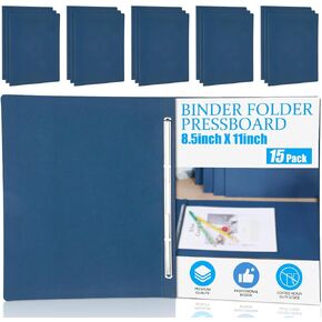 15 Packs 8.5'' x 11'' Pressboard Report Covers, Metal Prong Fastener with Compressor, Letter Size, 3'' Capacity, Presentation Report Folder to Neatly Bind Reports, Proposals, Documents, Blue