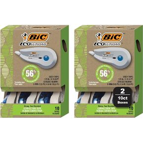BIC Ecolutions Wite-Out Brand Correction Tape, 19.8 Feet, 20-Count Pack, Correction Tape Made from 56% Recycled Plastic Excluding Tape