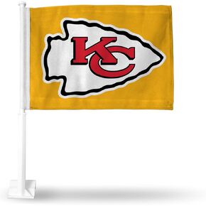 Rico Industries NFL Kansas City Chiefs Gold Double Sided Car Flag Double Sided Car Flag - 16" x 19" - Strong Pole That Hooks onto Car/Truck/Automobile