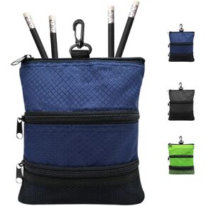 FINGER TEN Golf Pouch Bag for Valuables Tee Color with 4 Golf Pencil Pack, Zippered Pocket Gear Clip Hook to Bag