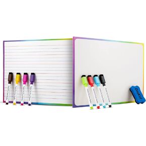 2 Magnetic Double Sided Dry Erase Whiteboards & Note Boards with Lines, Includes: 8 Dry Erase Markers, & 1 Eraser, Small Boards for Kids, for Writing, Learning, & Drawing Art, Educational Kids Toy