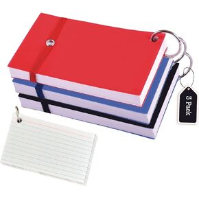 Index Cards, White Ruled 3x5 Inch Index Card with Ring, Note Taking Ruled Paper for School, Learning, Journaling, Recipe, Flash Cards | Ring Index Card with Elastic Band - 100 Sheets Per Pad - 3 Pack
