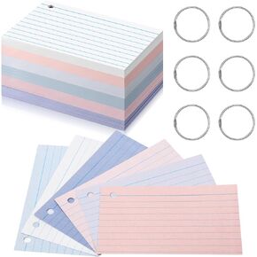 Epakh 300 Pieces Back to School Index Cards 180 GSM Thick Flashcards with Rings Punched Index Flashcards on a Ring Ruled Note Cards for Adults Home(2 x 3 Inch,Yellow Series)