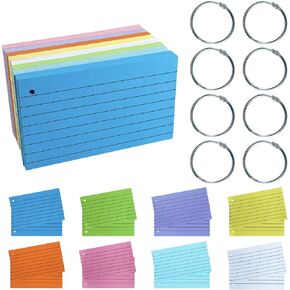 Index Cards 4x6 Inch, 600PCS Flash Cards with Rings 8 Colors Ruled Index Cards, Assorted Lined Colored Flashcards, Thin Note Cards Paper, Study Card Memo Scratch Pad for Home Office School