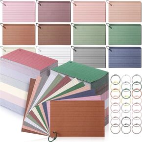 Ctosree 1440 Pcs Colored Index Cards with Binder Ring Ruled Flash Cards 12 Color Lined Note Cards 56lb Cover Heavy Pharmacology Flash Card for Studying Memory Office School(Fresh Color, 3 x 5 Inch)