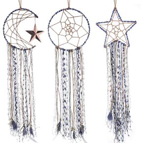 Jetec 3 Pieces Dream Catcher Moon Sun Blue Handmade Modern Dreamcatcher for Wall Hanging Home Decoration