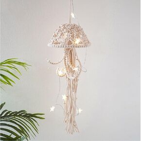 Macrame Wall Hanging,Jellyfish Dream Catcher with Star Lights,Bohemian Woven Wall Art Decor Beautiful Apartment Dorm Room Door Decoration (Blue)