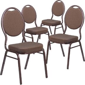 Flash Furniture 4 Pack HERCULES Series Teardrop Back Stacking Banquet Chair in Black Patterned Fabric - Silver Vein Frame