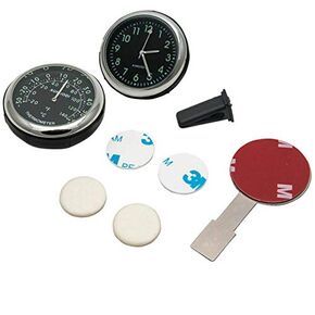 Car Clock, Mini Quartz Analog Car Dashboard Time Air Vent Stick-On Clock Watch Thermometer for Car Decoion, Universal and Luminous
