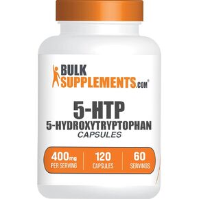 BulkSupplements.com 5-HTP Capsules - 5-Hydroxytryptophan, 5 HTP Supplement - 5-HTP 400mg, for Overall Well-being - Gluten Free, 2 Capsules per Serving, 120 Capsules (Pack of 1)