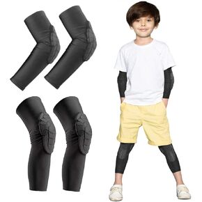 Luwint Children Volleyball Protective Padded Knee Brace + Arm Brace Sets (Small/Black)