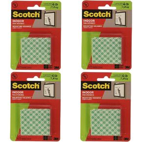 3M Scotch Precut Foam Mounting Squares Heavy Duty, 1 Inch, 16 Count, 4 Pack (4 Pack)