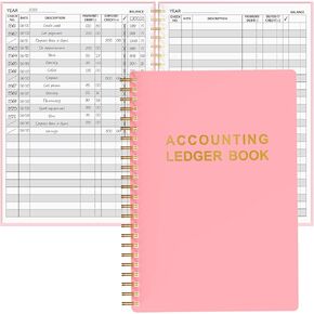 Accounting Ledger Book - A5 Check Register for Small Businesses & Personal Use, Account Book for Tracking Money, Expenses, Deposits & Balance, 5.8" x 8.6" (Pink)