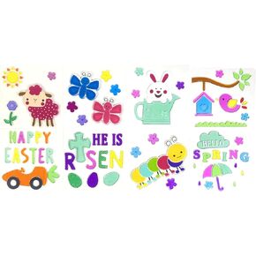 Easter Gel Window Clings, Spring Gel Stickers Bunny Chick Window Clings Sticker for Happy Easter Window Decorations 8 Assorted Packs, Pink Blue