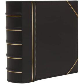 Executive Binder, English Leather, Hand Stitching and Ribbed Spine, Heavy Duty 1" Inch 3 D-Ring with Buster, Black and Gold (1" inch)