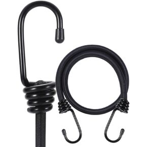 Bungee Cords Heavy Duty Outdoor 2ft Bungee Straps with Hooks Black Bunji Cord 24 inch 2Pcs