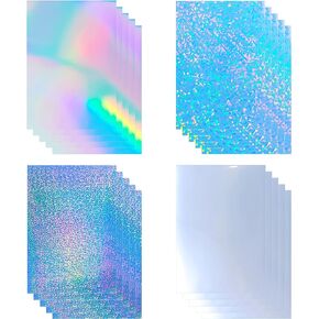 20 Sheets Holographic Sticker Paper 8.5x11 inch Printable Waterproof Sticker Paper Rainbow Vinyl Sticker Paper for Inkjet or Laser Printer