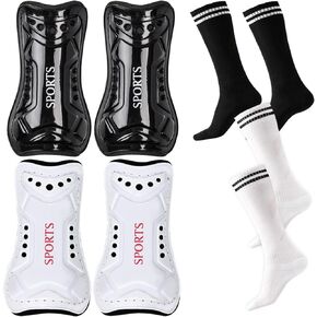 Shin Guards Soccer Youth, 2 Pair Soccer Shin Guards with 2 Pair Soccer Socks Lightweight Breathable Child Calf Protective Gear Shin Pads Equipment for 6-15 Years Old Girls Boys Toddler Kids Teenagers
