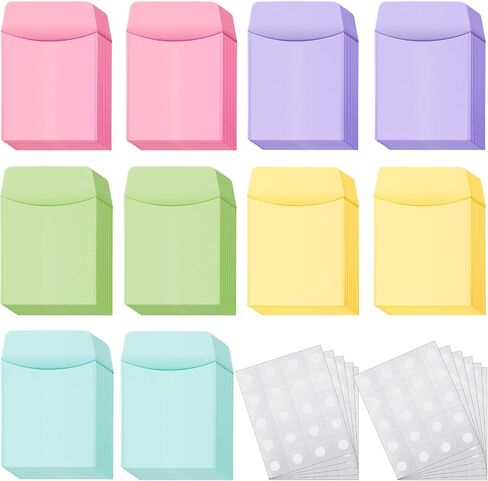 100 Pieces Library Card Envelope Colorful Small Packet Envelope Library Card Pocket with 12 Sheets Removable Adhesive Dot for Public School Office(Multi-Color) in Saudi Arabia