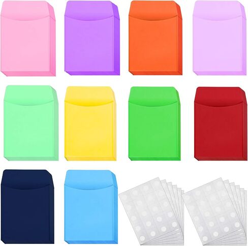 100 Pieces Library Card Envelope Colorful Small Packet Envelope Library Card Pocket with 12 Sheets Removable Adhesive Dot for Public School Office(Multi-Color) in Saudi Arabia