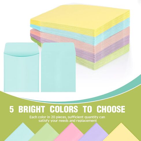 100 Pieces Library Card Envelope Colorful Small Packet Envelope Library Card Pocket with 12 Sheets Removable Adhesive Dot for Public School Office(Multi-Color) in Saudi Arabia
