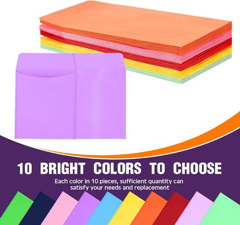 100 Pieces Library Card Envelope Colorful Small Packet Envelope Library Card Pocket with 12 Sheets Removable Adhesive Dot for Public School Office(Multi-Color) in Saudi Arabia
