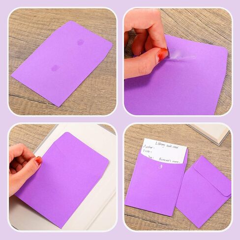100 Pieces Library Card Envelope Colorful Small Packet Envelope Library Card Pocket with 12 Sheets Removable Adhesive Dot for Public School Office(Multi-Color) in Saudi Arabia