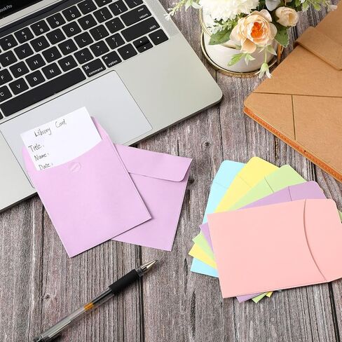 100 Pieces Library Card Envelope Colorful Small Packet Envelope Library Card Pocket with 12 Sheets Removable Adhesive Dot for Public School Office(Multi-Color) in Saudi Arabia