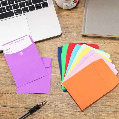 100 Pieces Library Card Envelope Colorful Small Packet Envelope Library Card Pocket with 12 Sheets Removable Adhesive Dot for Public School Office(Multi-Color) in Saudi Arabia