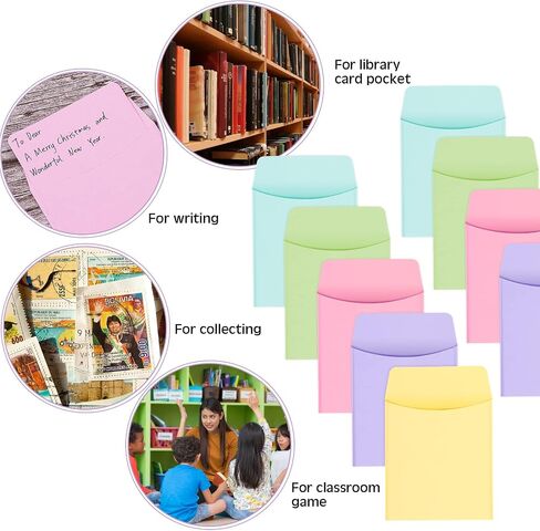 100 Pieces Library Card Envelope Colorful Small Packet Envelope Library Card Pocket with 12 Sheets Removable Adhesive Dot for Public School Office(Multi-Color) in Saudi Arabia