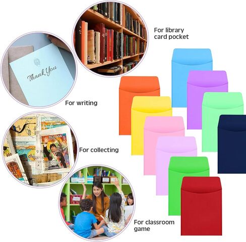 100 Pieces Library Card Envelope Colorful Small Packet Envelope Library Card Pocket with 12 Sheets Removable Adhesive Dot for Public School Office(Multi-Color) in Saudi Arabia