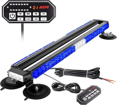 ASPL 31 "62 LED شريط ضوء ستروب مع جهاز تحكم عن بعد مزدوج الجانب وامض تحذير الطوارئ ضوء فلاش ستروب مع 28 مغناطيس قوي لمركبات البناء الآمنة وشاحنات السحب (العنبر / الأبيض) in Kuwait