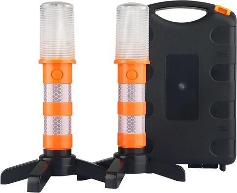 LED Road Flares Emergency Roadside Lights with Safety Strobe Light Magnetic Base & Detachable Stand for Car Vehicles Trucks, 2 Pack (Come in Storage Case) in Kuwait