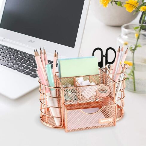 Spacrea Desk Organizers and Accessories, Office Organizer Pencil Holder for Desk, Desk Office Supplies Organizer (Rose Gold) in Saudi Arabia