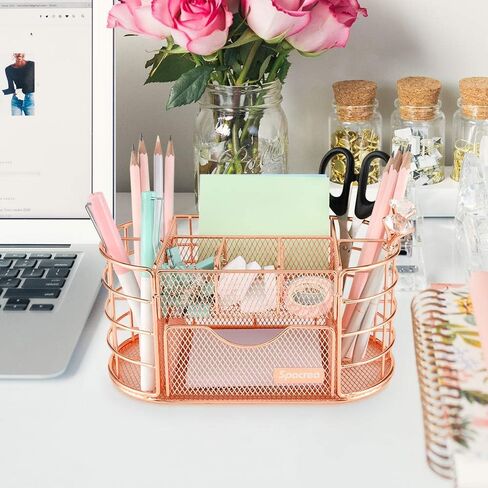 Spacrea Desk Organizers and Accessories, Office Organizer Pencil Holder for Desk, Desk Office Supplies Organizer (Rose Gold) in Saudi Arabia
