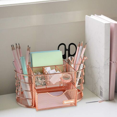 Spacrea Desk Organizers and Accessories, Office Organizer Pencil Holder for Desk, Desk Office Supplies Organizer (Rose Gold) in Saudi Arabia