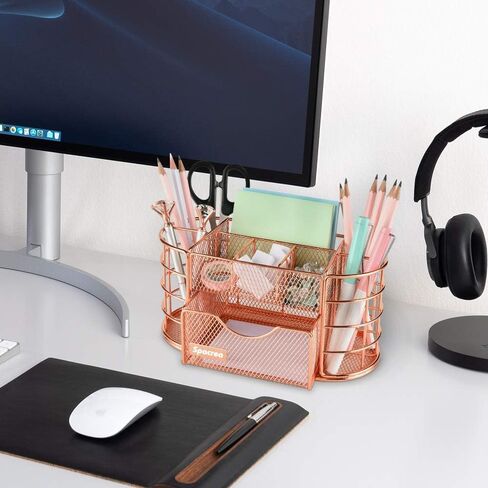 Spacrea Desk Organizers and Accessories, Office Organizer Pencil Holder for Desk, Desk Office Supplies Organizer (Rose Gold) in Saudi Arabia