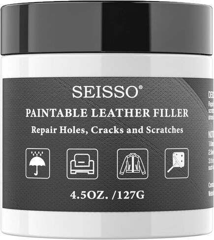 حشو جلدي قابل للطلاء، 4.5 أونصة إصلاح حشو جلدي أبيض للثقوب والخدوش والحروق والدموع والشقوق، مركب إصلاح جلدي لمقاعد السيارة الجلدية والأثاث والأريكة والأحذية in Kuwait