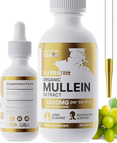 Mullein Leaf Extract - Organic Mullein Drops for Lungs and Cleanse Immune Support - Mullein Extract for Lungs Health - Mullein Tincture - Made in The USA – 2 oz in Kuwait